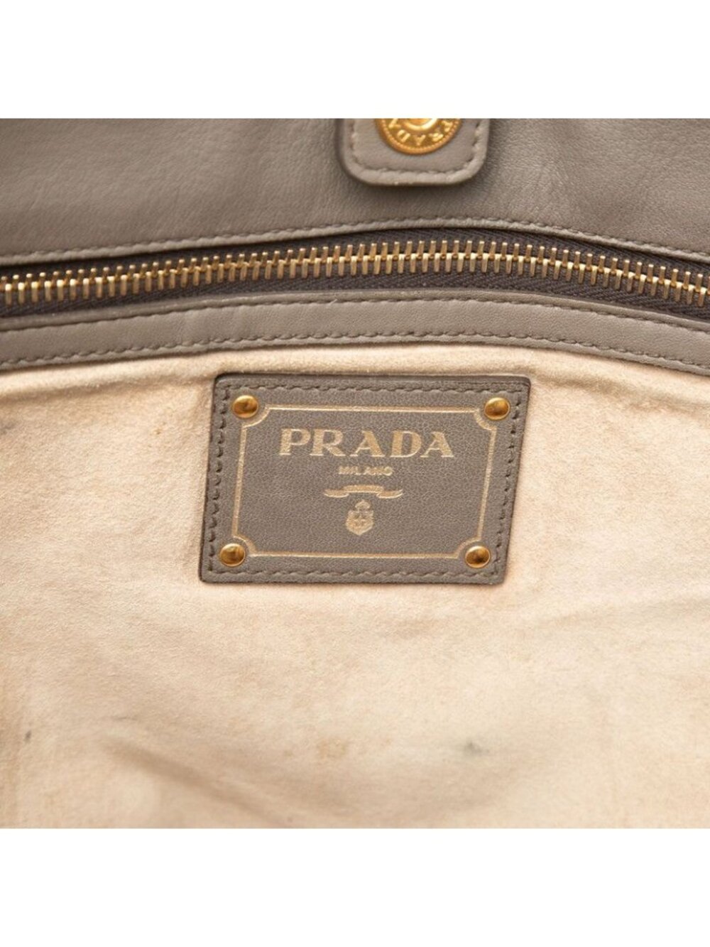 Prada Logo Tote Shoulder Bag 2-Way Gray Leather - Picture 5 of 5